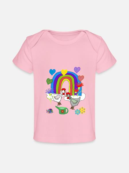 Children's Fantasy Rainbow Flowers Chickens - Baby Premium Organic T-shirt - light pink