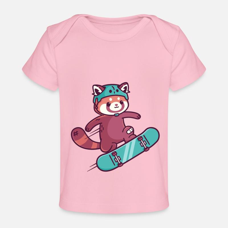 Petit panda cool sur planche à roulettes - T-shirt Premium bébé bio - rose clair