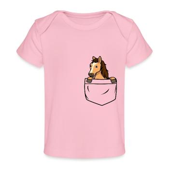 Pferd in Pocket Pferd in Tasche Hobby Horsing Baby - Baby Premium Organic T-Shirt - Hellrosa - Vorne