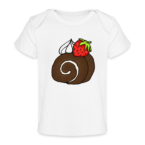 Biskuitrolle Schokolade mit Sahne und Erdbeere - Baby Bio-T-Shirt