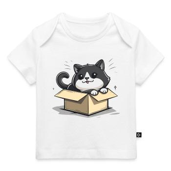 Chat heureux assis dans une boîte en carton vide - T-shirt Premium bébé bio - blanc - Devant