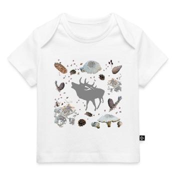 Cerf aux pommes de pin et champignons - T-shirt Premium bébé bio - blanc - Devant