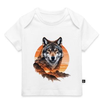 Wolf im Abendrot über Bergen - Baby Premium Organic T-Shirt - Weiß - Vorne