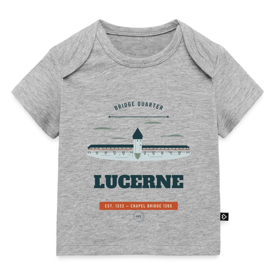 Lucerne badge on a baby premium organic t-shirt, heather grey