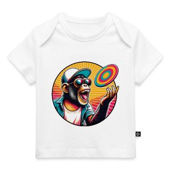 Chimpanzé avec lunettes de soleil, casquette de baseball et frisbee - T-shirt Premium bébé bio - blanc - Devant