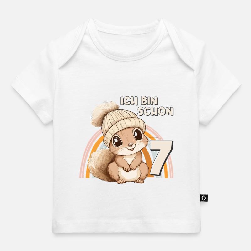 7. Geburtstag Eichhörnchen Regenbogen Süß Niedlich - Baby Premium Organic T-Shirt - Weiß