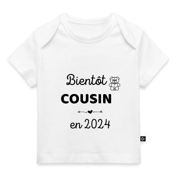 T shirt enfant body bébé bientôt cousin en 2024 - T-shirt Premium bébé bio - blanc - Devant