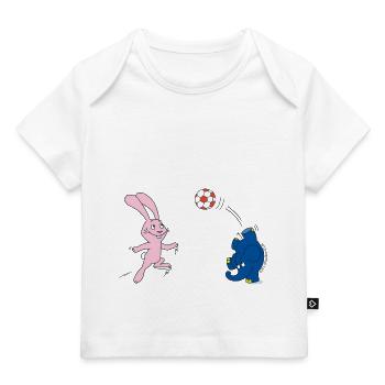 Elefant und Hase spielen Fussball - Baby Premium Organic T-Shirt - Weiß - Vorne