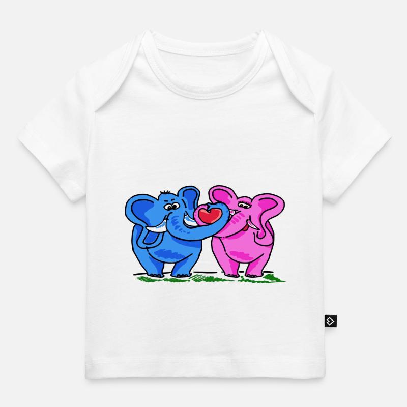 2 éléphants drôles d'amour doux dans le style comique - T-shirt Premium bébé bio - blanc