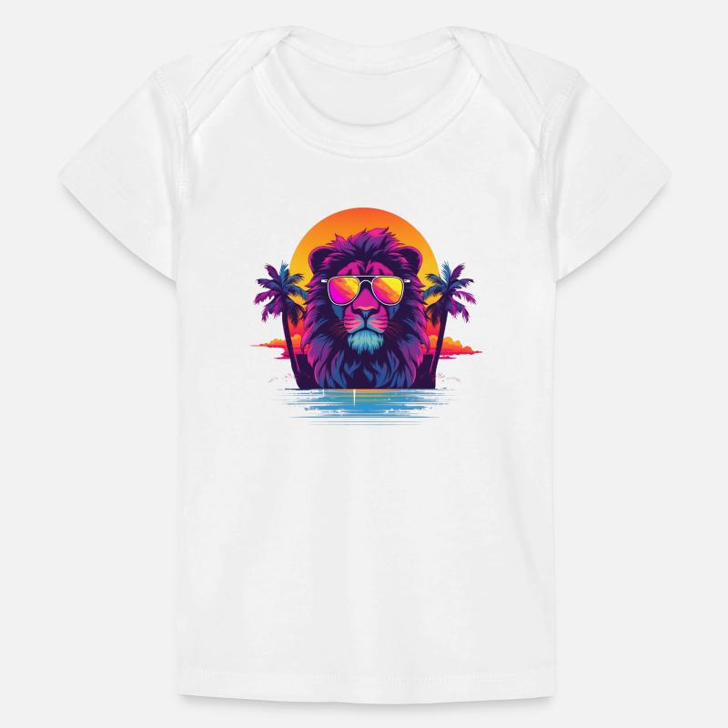 Synthwave Lion Sunset T-shirt Premium bébé bio
