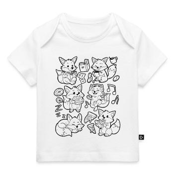 Fox Doodle : Pizza, Donut, Café, Musique, Livre - T-shirt Premium bébé bio - blanc - Devant