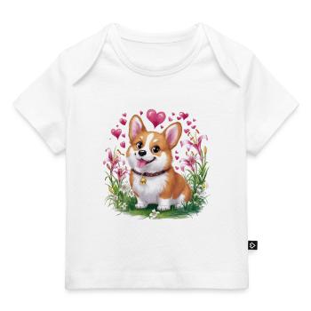 Cute cartoon corgi with lilies and hearts - Baby Premium Organic T-shirt - white - Front