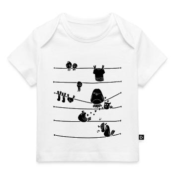 Vögel gestreiften Birdie Illustration Geschenk - Baby Premium Organic T-Shirt - Weiß - Vorne