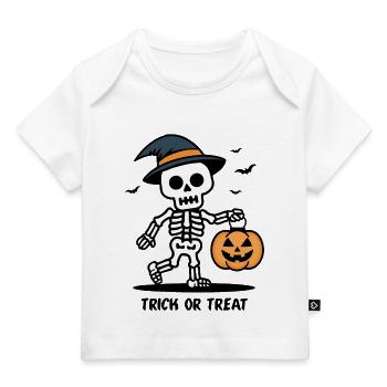 Squelette mignon avec citrouille lanterne Halloween - T-shirt Premium bébé bio - blanc - Devant