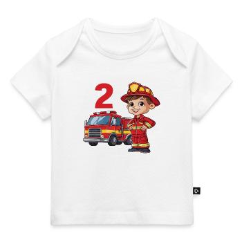 2 Anniversaire Camion de pompiers Pompier Pompiers - T-shirt Premium bébé bio - blanc - Devant
