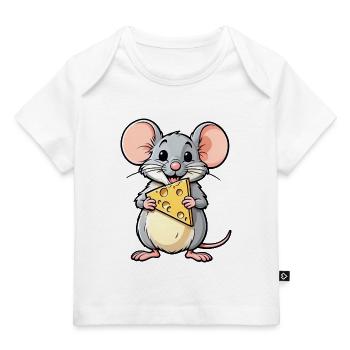 Cheeky Cartoon Mouse With Cheese - Baby Premium Organic T-shirt - white - Front