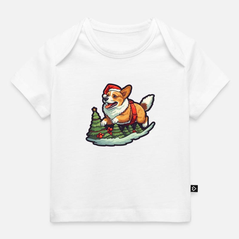 Noël Joyeux Corgi dans la forêt de pins - T-shirt Premium bébé bio - blanc