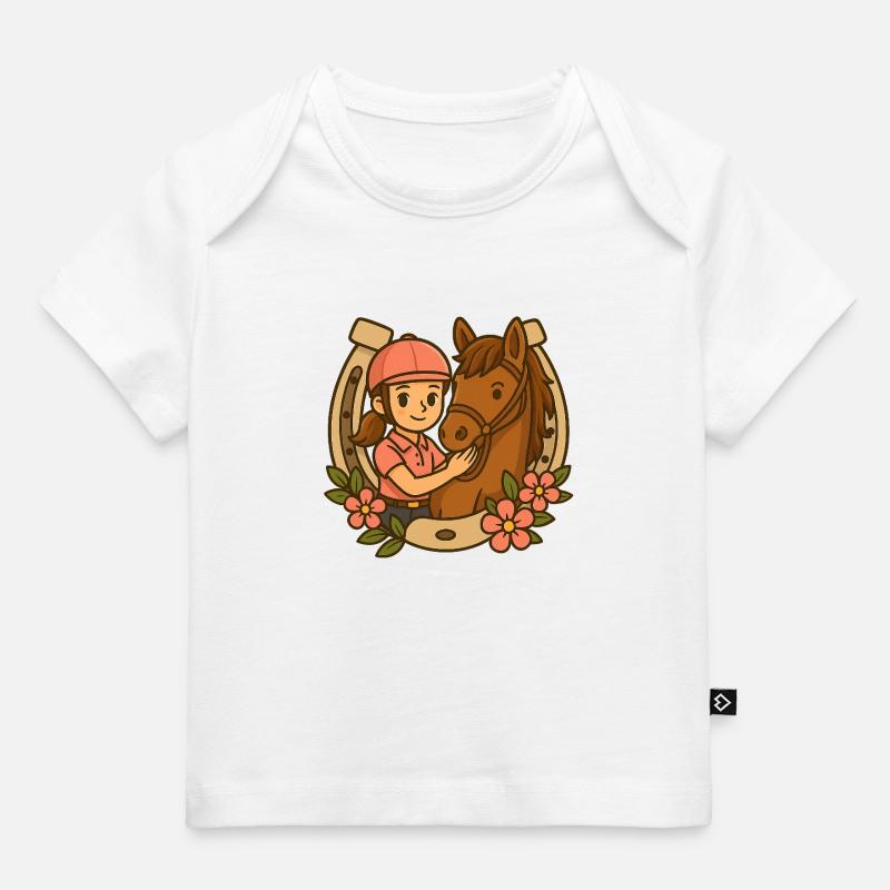 Petite cavalière et son cheval mignon - T-shirt Premium bébé bio - blanc