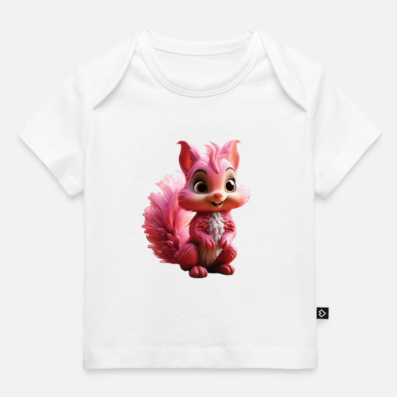 Écureuil rose mignon - Style dessin animé - T-shirt Premium bébé bio - blanc