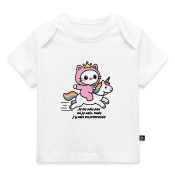 Chat rose sur licorne arc-en-ciel - T-shirt Premium bébé bio - blanc - Devant
