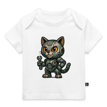 Retro RoboCat with Tools - Baby Premium Organic T-shirt - white - Front