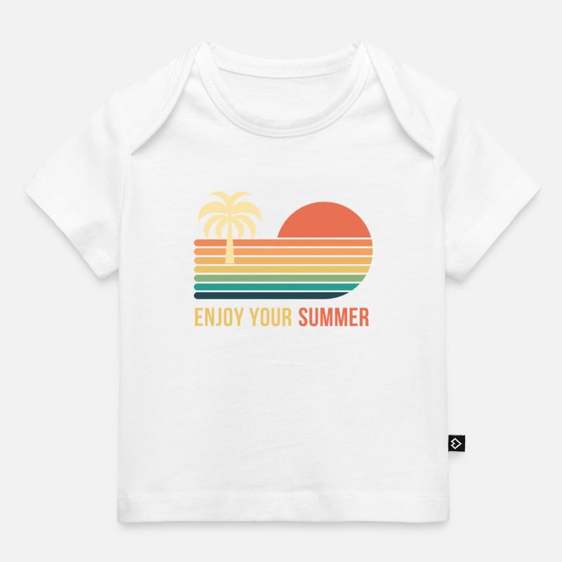Coucher de soleil rétro palmier - T-shirt Premium bébé bio - blanc