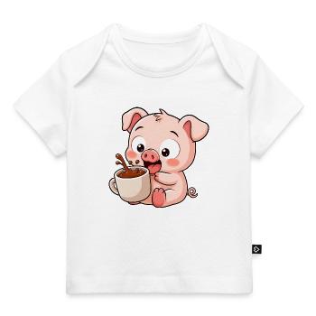 Dessin animé mignon du fermier de cochons drôle - T-shirt Premium bébé bio - blanc - Devant