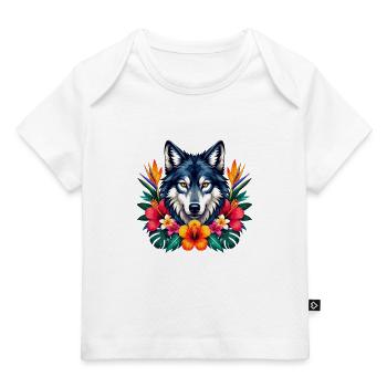 Wolfskopf mit Tropenblumen - Baby Premium Organic T-Shirt - Weiß - Vorne