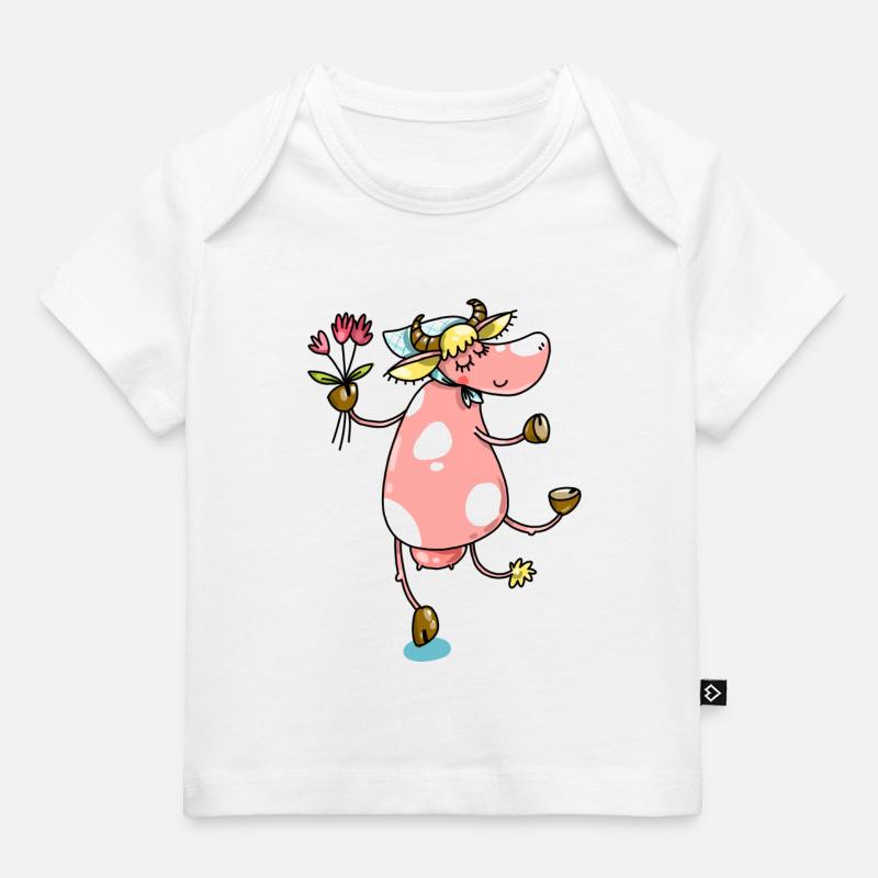 Vache de fermier avec des fleurs mignonne - T-shirt Premium bébé bio - blanc