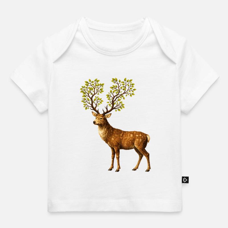 Hirsch mit Baumgeweih – Naturgeist des Waldes - T-shirt Premium bébé bio - blanc