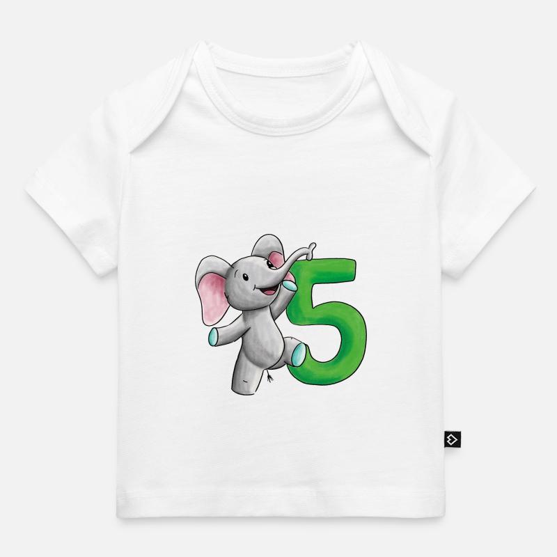 5e anniversaire éléphant - T-shirt Premium bébé bio - blanc