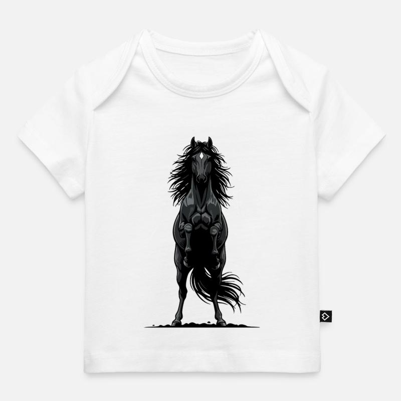 Cheval Noir de Face Cabré Puissance Équestre - T-shirt Premium bébé bio - blanc