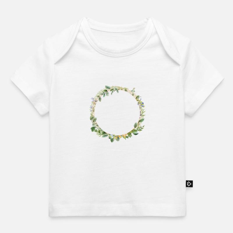 Couronne d’eucalyptus avec petite couronne Fleurs, personnalisables - T-shirt Premium bébé bio - blanc