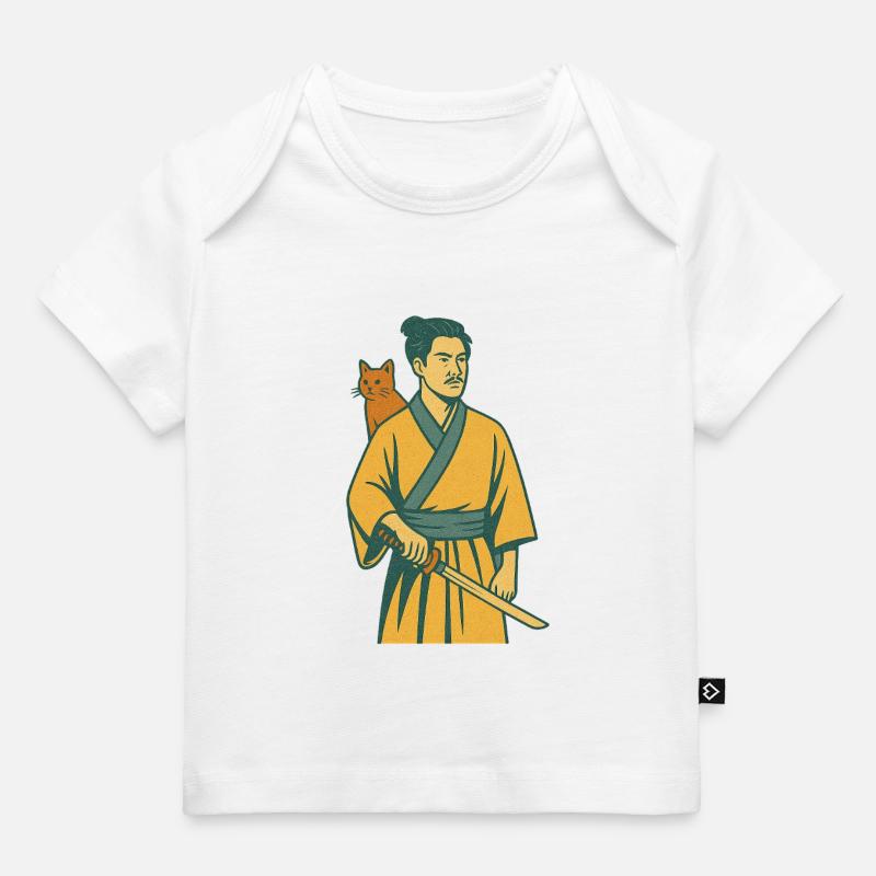 Samouraï avec chat - T-shirt Premium bébé bio - blanc