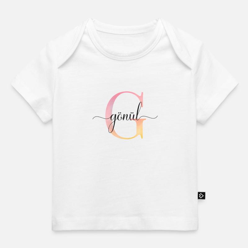 L | Monogramme | Nom | GönülAquarelle - T-shirt Premium bébé bio - blanc