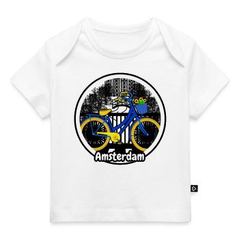 Motif de vacances d’Amsterdam avec un vélo sur le pont - T-shirt Premium bébé bio - blanc - Devant