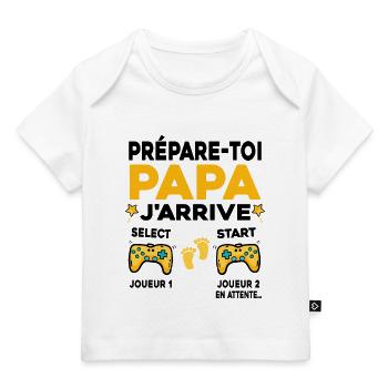 Futur Papa Gamer Cadeau Annonce Grossesse Père - T-shirt Premium bébé bio - blanc - Devant