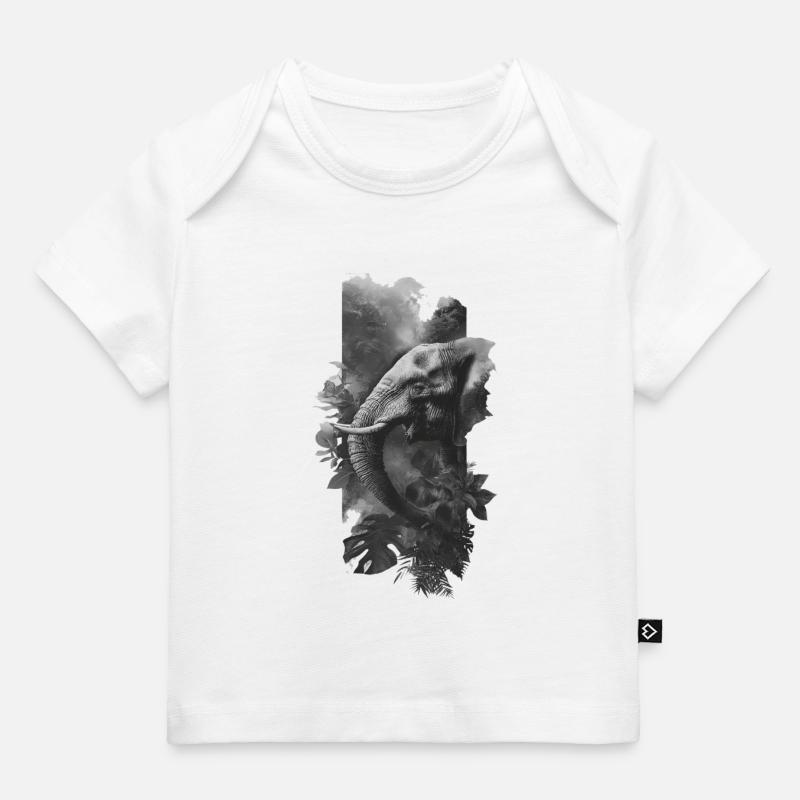 Éléphant gris en collage jungle - T-shirt Premium bébé bio - blanc