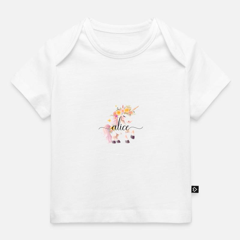 Alice! Design fleur de licorne, personnalisable - T-shirt Premium bébé bio - blanc