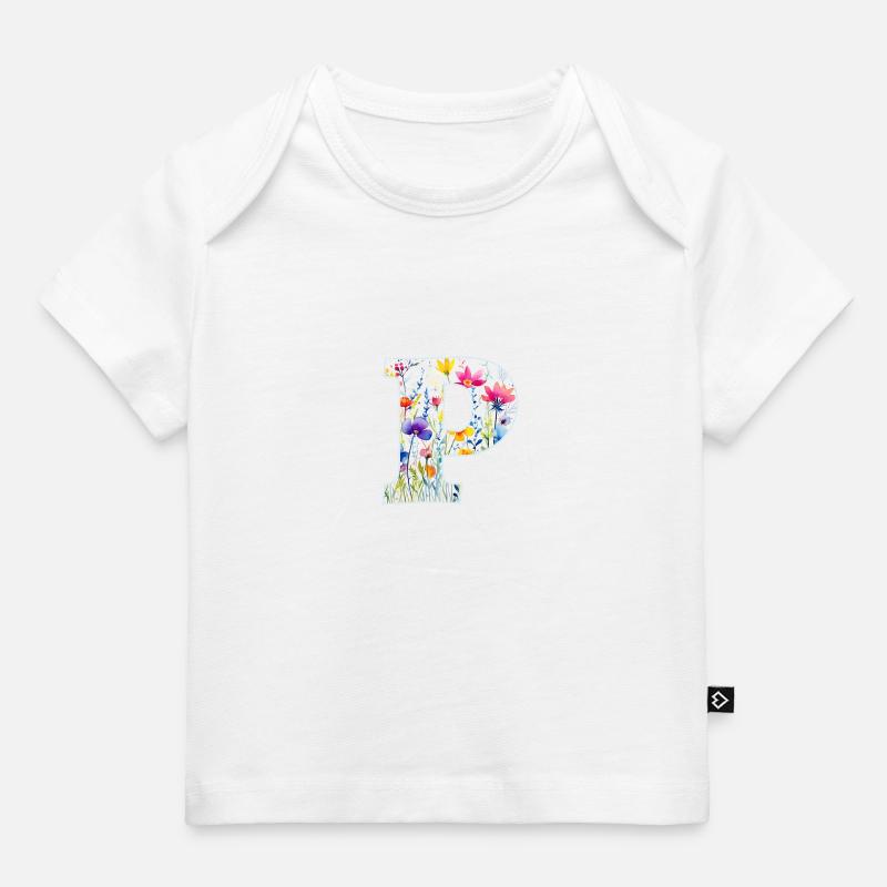 Buchstabe P, Monogramm, Blumenmuster - Baby Premium Organic T-Shirt - Weiß