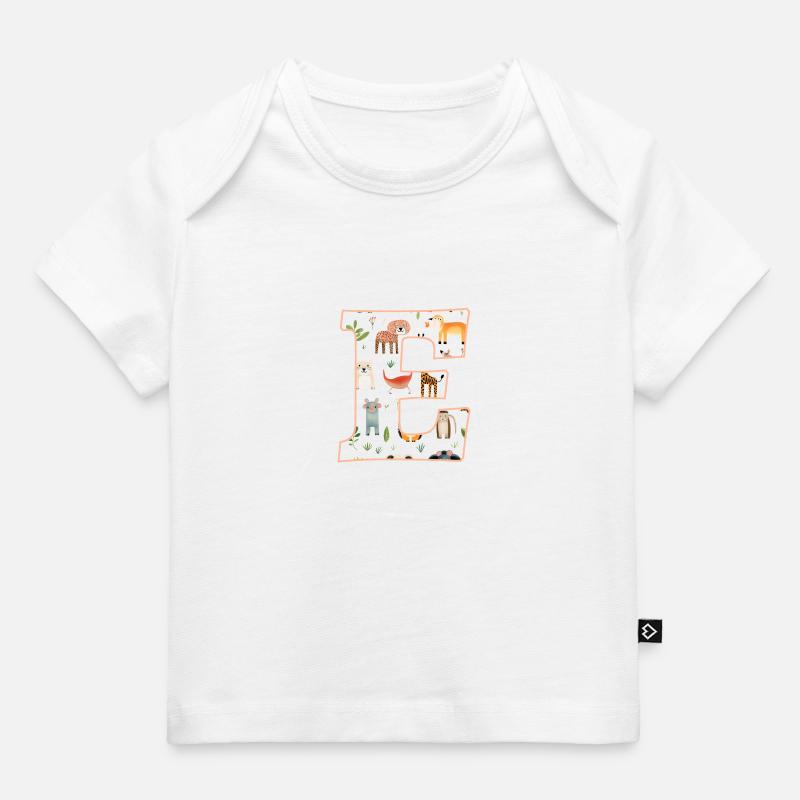 Buchstabe E, Monogramm, Tiermuster - Baby Premium Organic T-Shirt - Weiß
