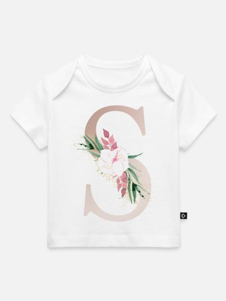 Personalisierbar Monogramm S Floral - Baby Premium Organic T-Shirt - Weiß
