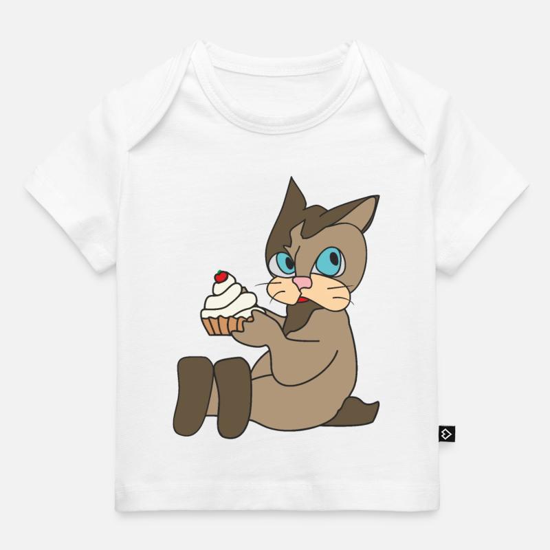 Chat avec cupcake - T-shirt Premium bébé bio - blanc