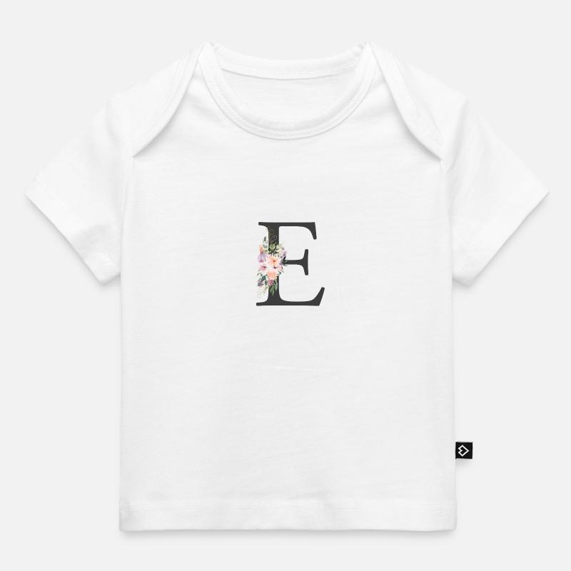 Lettre E, Monogramme, Fleurs - T-shirt Premium bébé bio - blanc