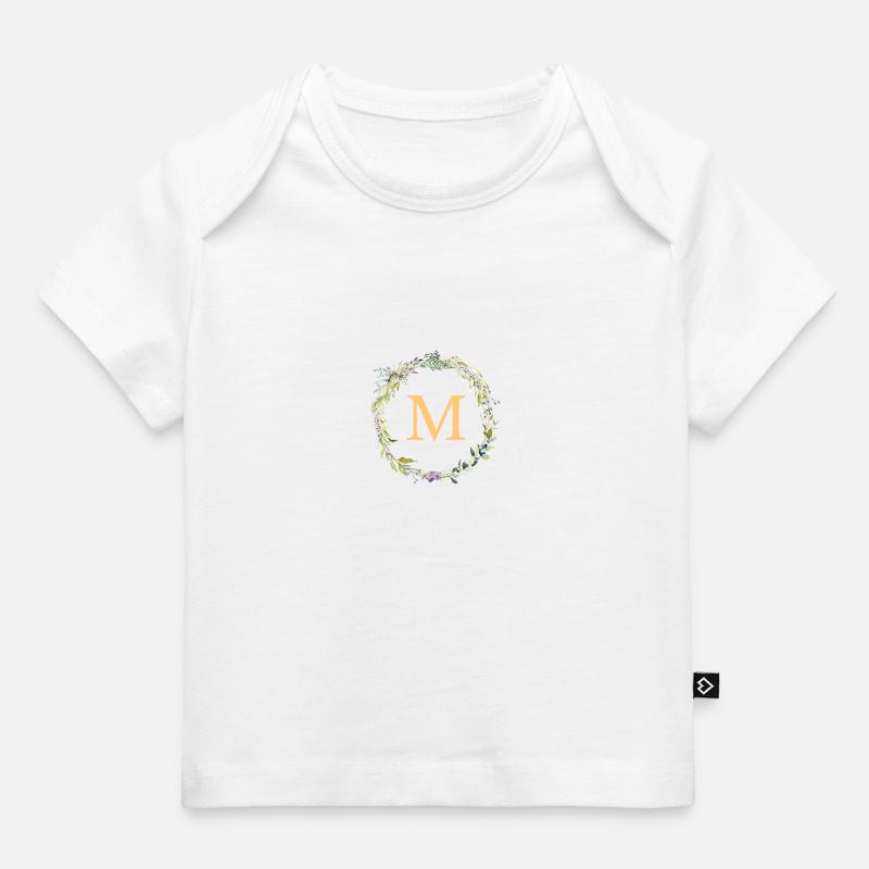 M monogramme Couronne d’Eucalyptus - T-shirt Premium bébé bio - blanc