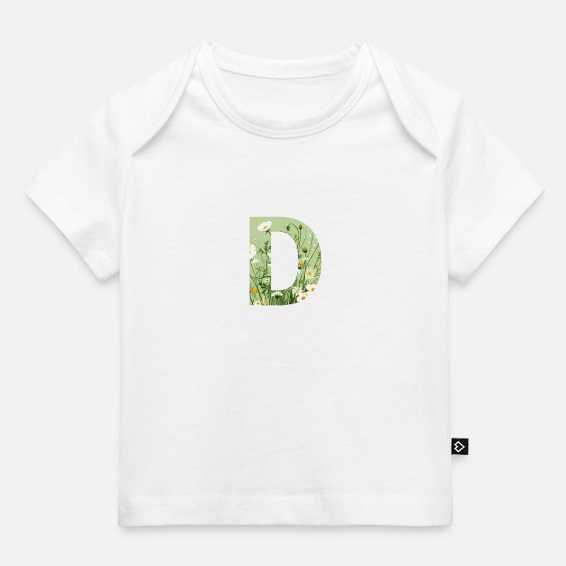 Letter D, Monogram, Floral Pattern - Baby Premium Organic T-shirt - white
