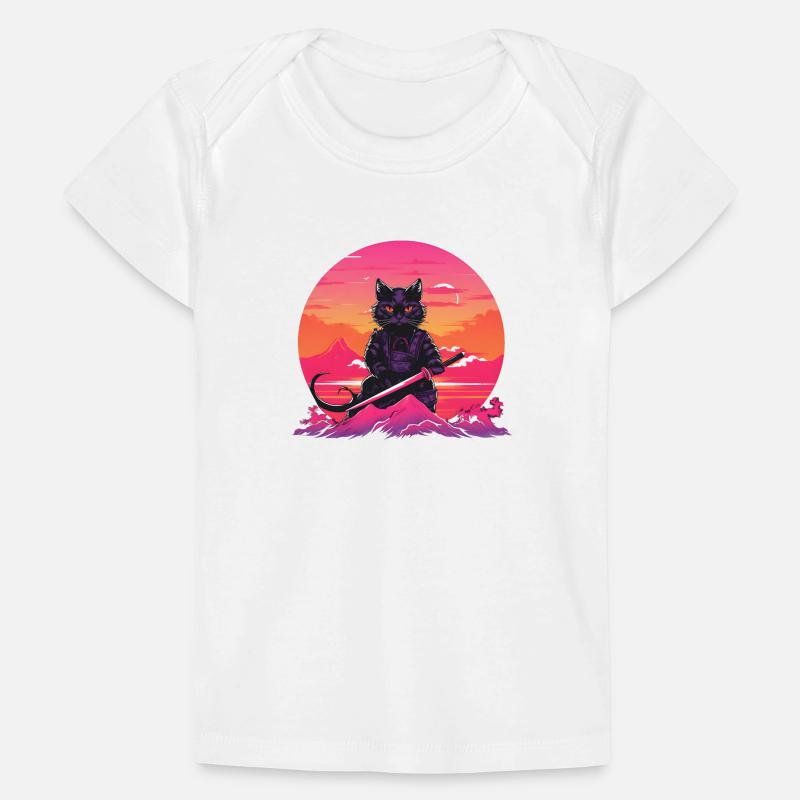 Synthwave samouraï Chat avec katana T-shirt Premium bébé bio