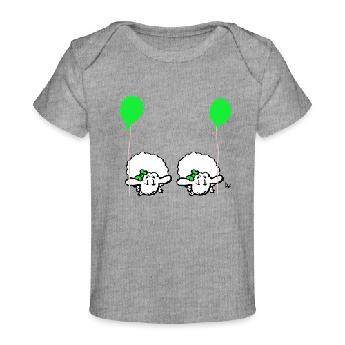 Baby lam tvillinger med ballong (grønn og grønn) - Økologisk baby-T-skjorte