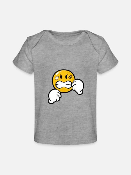 Smiley Anger Aggression - Baby Premium Organic T-Shirt - Grau meliert