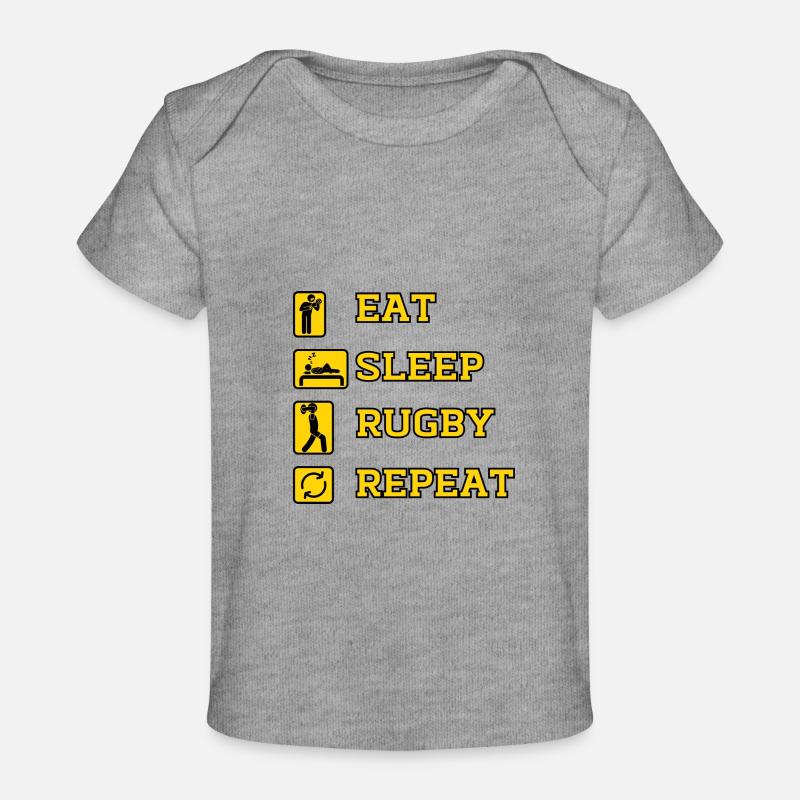 EAT SLEEP RUGBY REPEAT - T-shirt Premium bébé bio - gris chiné